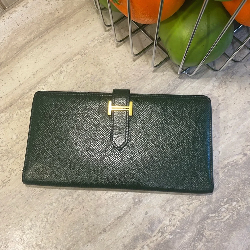 ⭐️Authentic Hermes Bearn Kelly Green Leather Wallet Gold HW - Picture 9 of 14